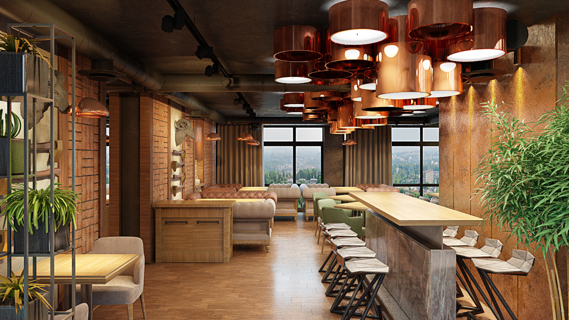 Природні елементи, теплі кольори, об’ємні стелі: тренди дизайну ресторанів 2024